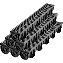 Výkopový odtokový systém s plastovou mriežkou, 5,9 x 5,1-palcový HDPE kanálový odtok pre záhradu, príjazdová cesta – 6 kusov