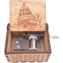 Happy Birthday Music Box Ručne Crank Music Box Drevené vyrezávané hudobné darčeky, Play Happy Birthday, Brown