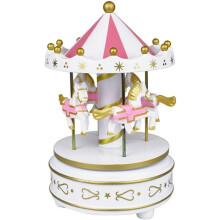 Plastová hracia skrinka s kolotočom z umelej hmoty Klasická otočná hracia skrinka s naťahovacím kolotočom Home Decor Birthday (White&Pink)