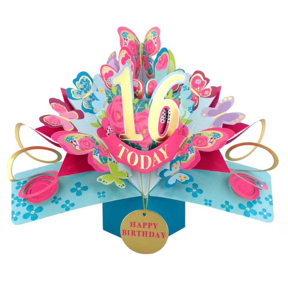 Love Kates 16 Today Happy 16Th Birthday Pop-Up Greeting Card Love Kate's Pop Up Cards Her
