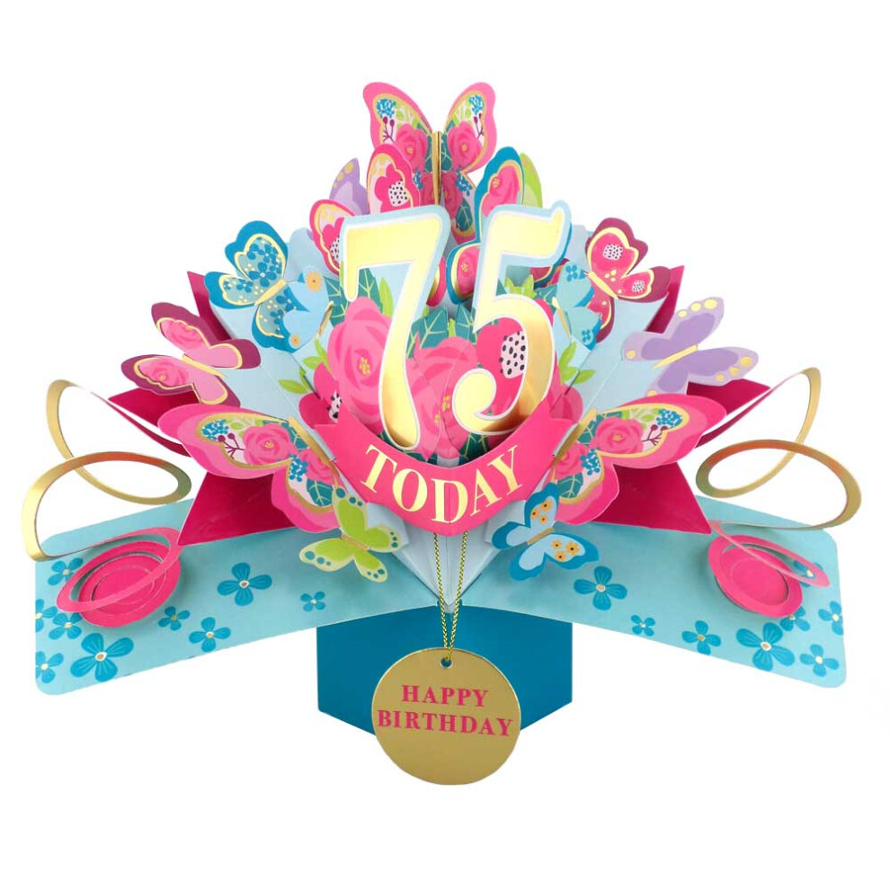 Love Kates 75 Today Happy 75Th Birthday Pop-Up Greeting Card Love Kate's Pop Up Cards Her