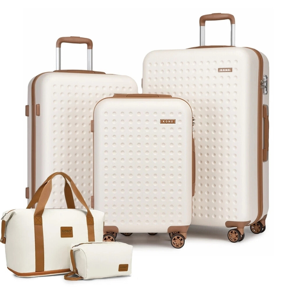 (Cream/Brown, 20+24+28Inch) 6 Pieces Hard Shell ABS Suitcase 4 Wheels Cabin Hand Luggage Set-image-OPC-PGPW27F-NEW