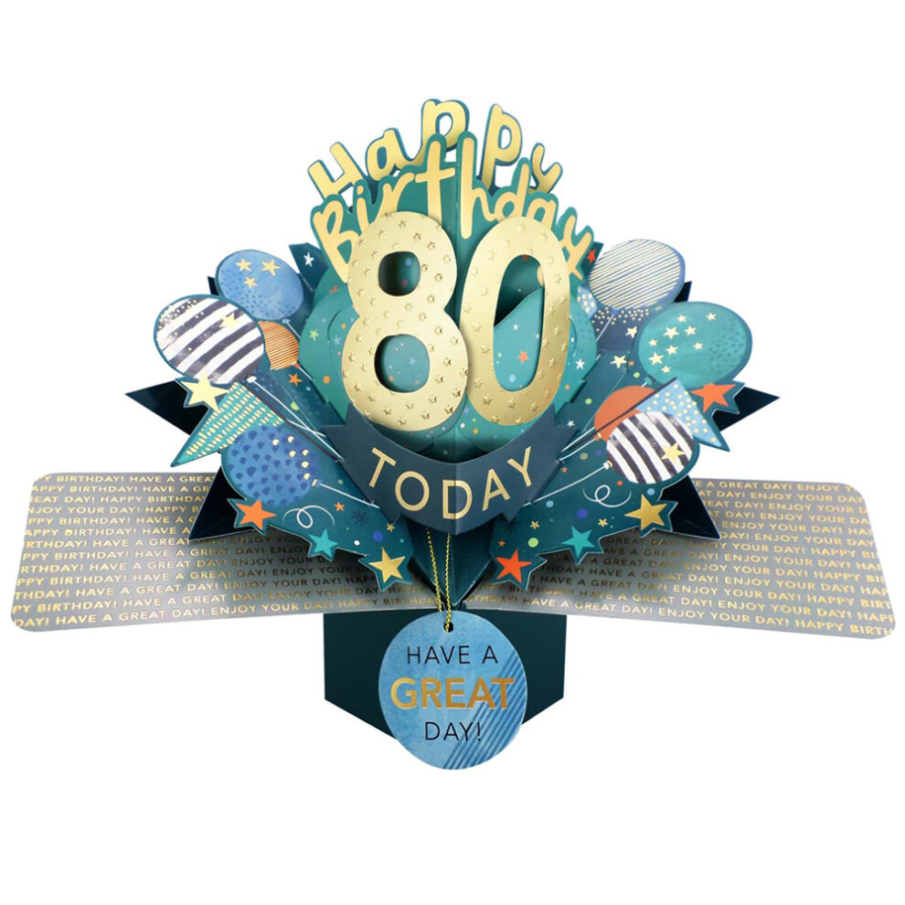 Love Kates 80 Today Happy 80Th Birthday Pop-Up Greeting Card Love Kate's Pop Up Cards Him