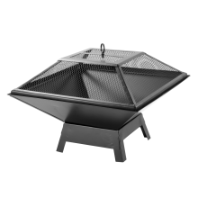 KCT Contemporary Square Garden Fire Pit Outdoor Steel Patio Heater Brazier Log Wood Firepit Burner for Burning Fireplace Bowl With Cover Lid