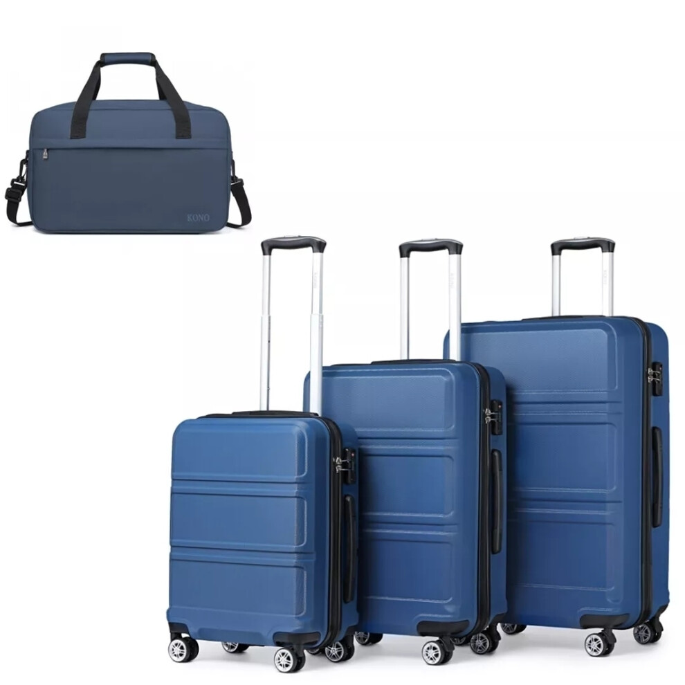 (20inch+Travel Bag, Navy) KONO Navy 20/24/28Inch ABS 4 Wheels Suitcase Travel Cabin Hand Luggage & Shoulder Bag