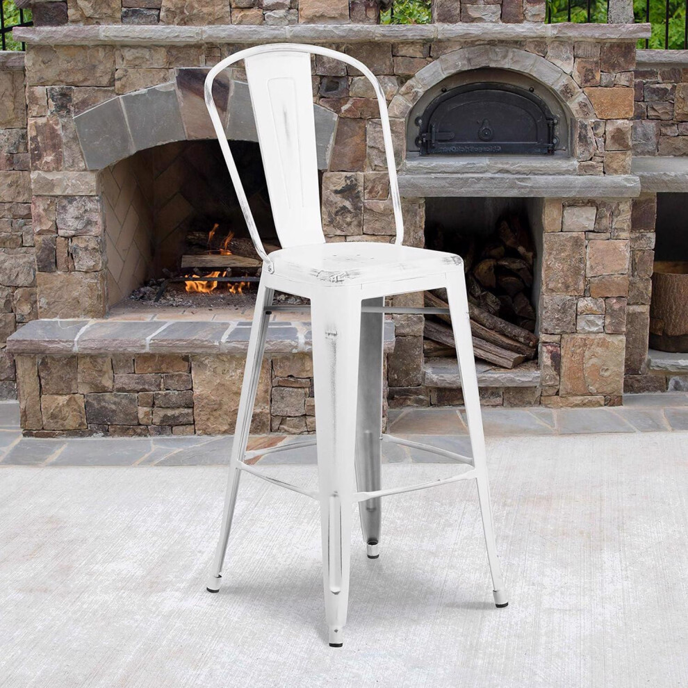 4pc Bar Stools Distressed Metal Indoor and Outdoor Counter High Stool White