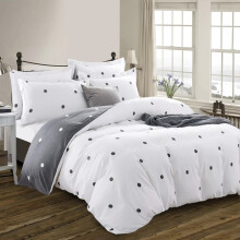 (Single: 137X200cm, Grey White Dotted) Hotel Quality Printed Duvet Cover Luxury Soft Bedding Reversible 3 Piece Quilt Covers