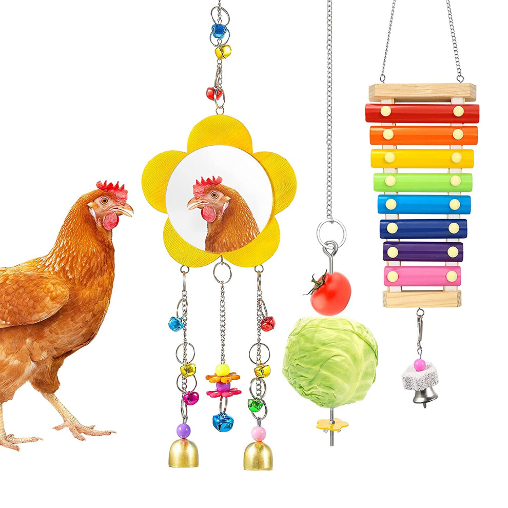 3 Packs for Coop, Chicken Xylophone Toys,Chicken Mirror Toys Hens, Vegetable Hanging Feeder