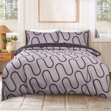 (Double: 200X200cm, Black Grey Waves) Hotel Quality Printed Duvet Cover Luxury Soft Bedding Reversible 3 Piece Quilt Covers