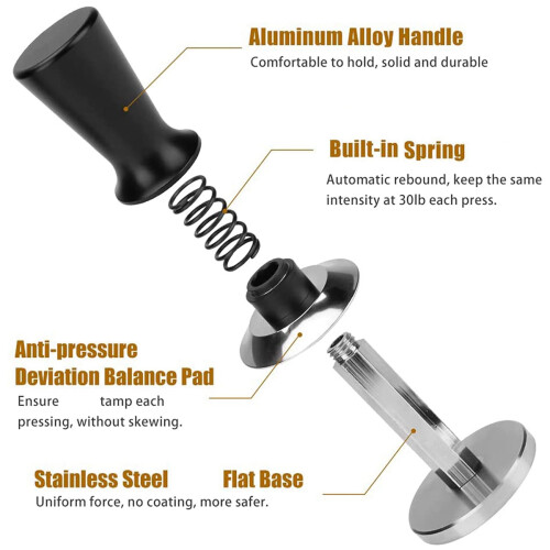 Βαθμονομημένος καφές Espresso Tamper with Spring Loaded Tool Powder Flat ανοξείδωτη βάση-53mm 2