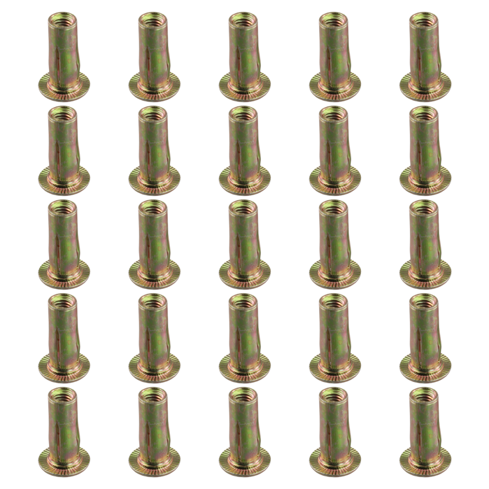 Multi-Grip Rivet-Nut, M8 Pre-Bulbed Shank Carbon Steel Color-Zinc-Plated Flat Threaded Insert Nut 25Pcs 4852257167281