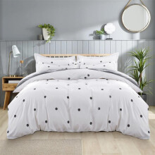 (Double: 200X200cm, Grey White Dotted) Hotel Quality Printed Duvet Cover Luxury Soft Bedding Reversible 3 Piece Quilt Covers