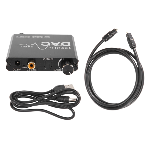 Conversor de áudio digital para analógico de 192 kHz com ajuste de graves e volume, estéreo digital SPDIF/óptico/coaxial 2