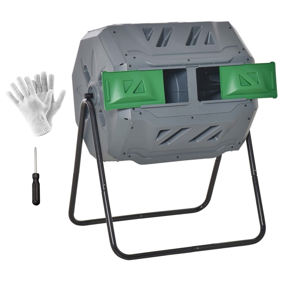 Outsunny 160L Outdoor Tumbling Compost Bin with Dual Chamber, Grey