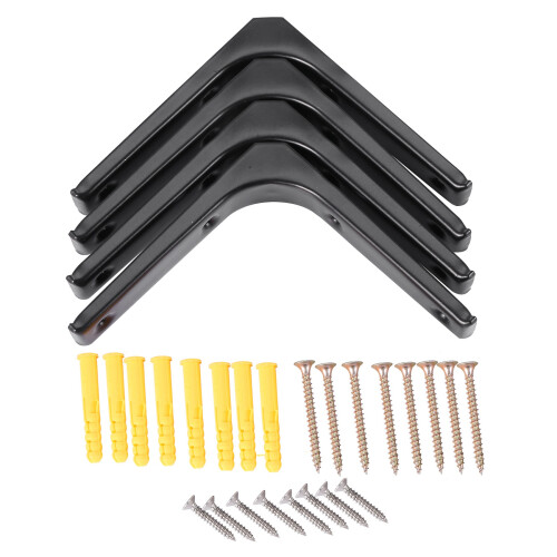 4 PCS Iron Wall Shelf Bracket, x Inch Heavy Duty Support Bracket Decorative Joint Angle Black 1