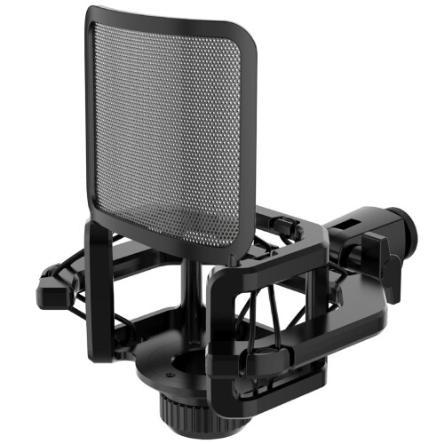 Microphone Shock Mount with Filter Windscreen Reduce Noise Anti Vibration Screen Stable Easy Install,Black