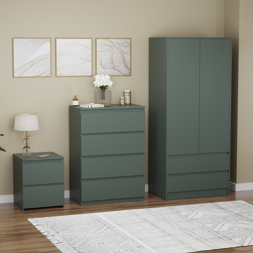 (Jasper Green) Denver 3 Piece Bedroom Set Chest Wardrobe Bedside