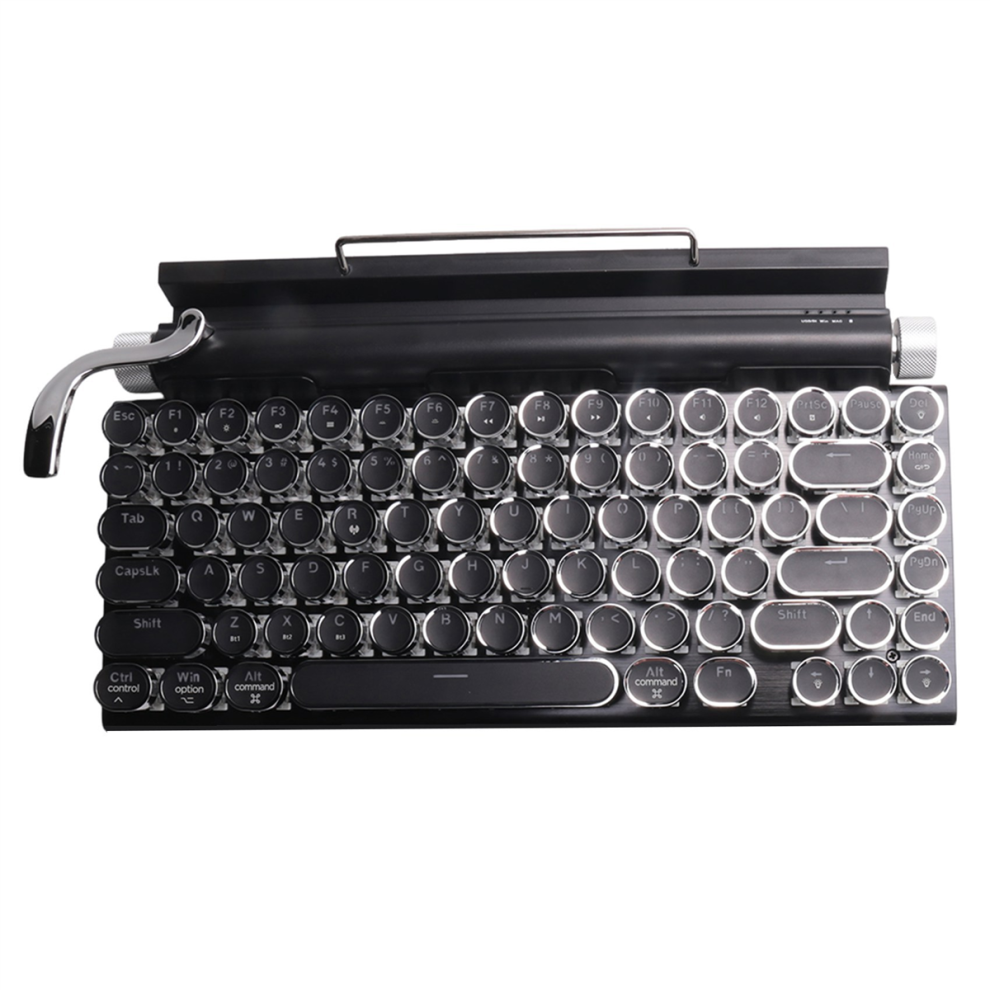 Clavier mécanique rétro sans fil Bluetooth USB, touches punk pour ordinateur de bureau, ordinateur portable, téléphone - Noir