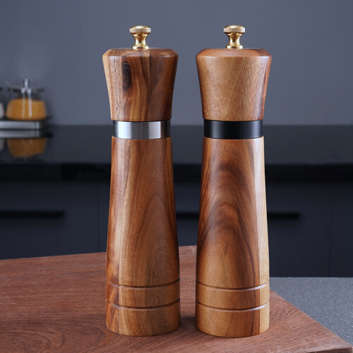 Salt and Pepper Grinder Set,Wooden Mill Shaker Easy Adjustable Ceramic Coarseness Large Refillable 2