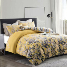 (Super King: 260X220cm, Ochre Blossom) Hotel Quality Printed Duvet Cover Luxury Soft Bedding Reversible 3 Piece Quilt Covers