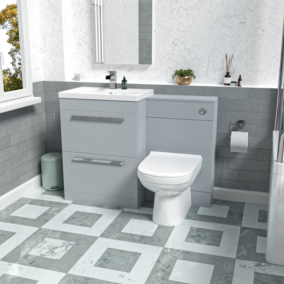 Nes Home Matte 600Mm Floorstanding 2 Drawer Vanity Wc Unit & Btw Toilet Grey
