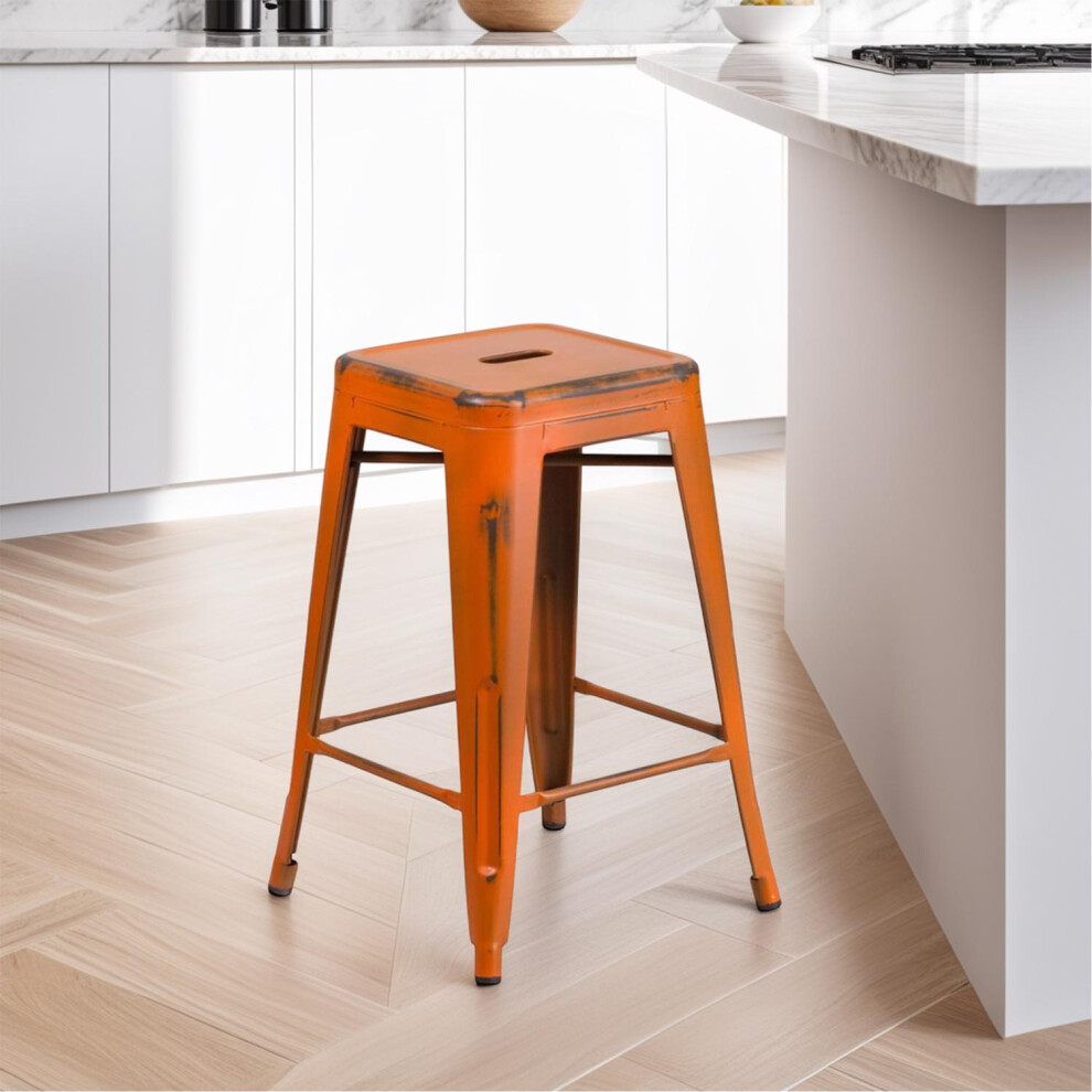 4pc 24-Inch Backless Metal Counter Stool Industrial Style Seating Orange