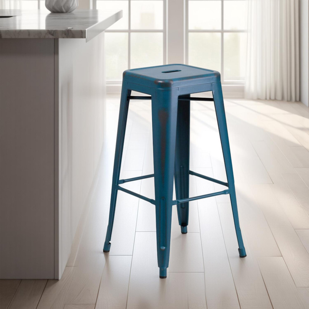 4pc 30 Inch Backless Metal Counter Stool Industrial Style Seating Antique Blue