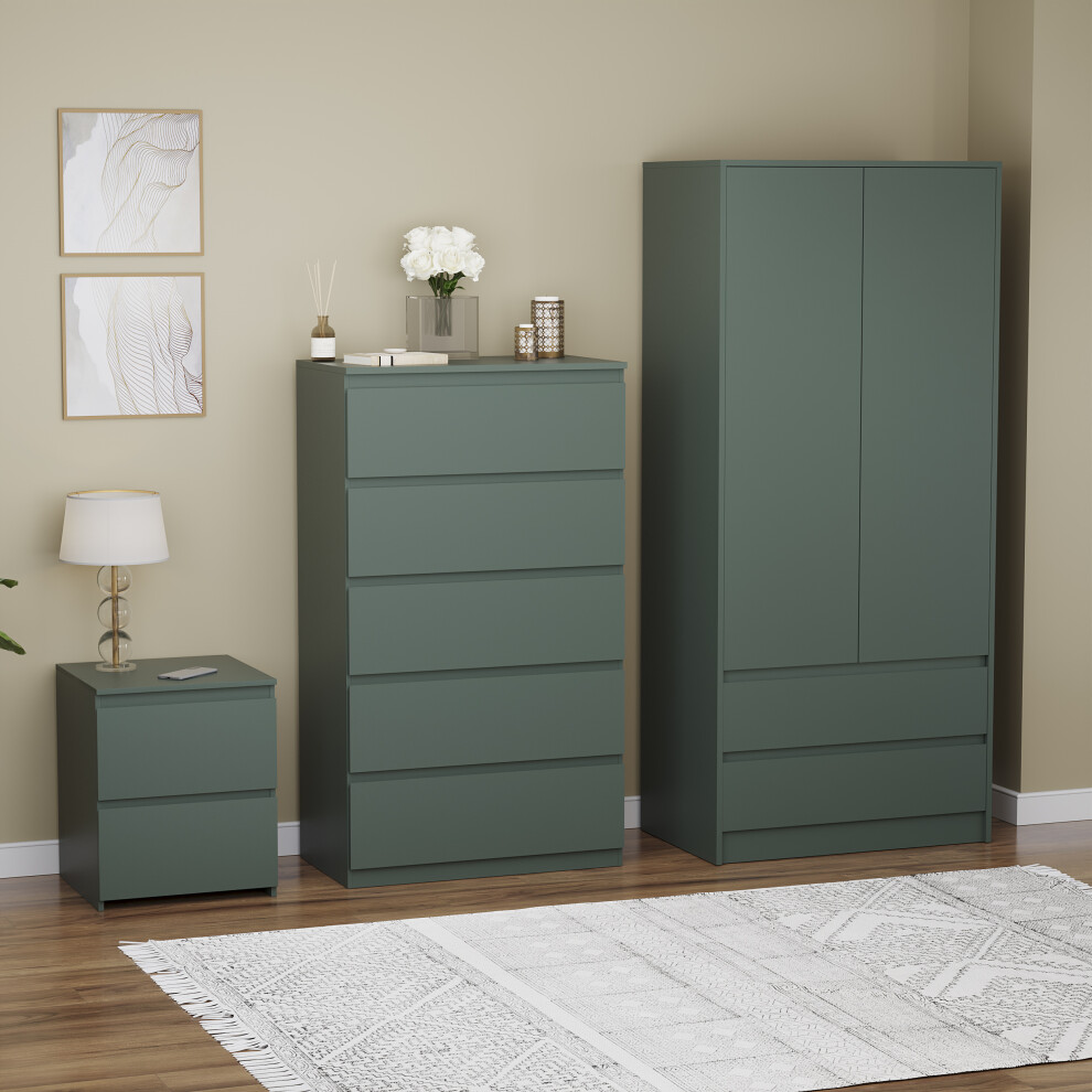 (Jasper Green) Denver 3 Pc Bedroom Set Chest Wardrobe Bedside 3