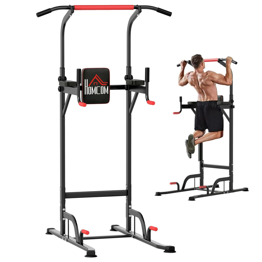 HOMCOM Power Tower Station Pull Up Bar w/Adjustable Height for Home Gym Workout