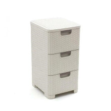 CURVER Bücherregal mit 3 Schubladen, Badezimmerkommode, Rattan, Creme, 3 x 14 l