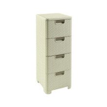 CURVER Bücherregal mit 4 Schubladen, Schrank, Badezimmerkommode, Rattan, Creme, 4 x 14 l