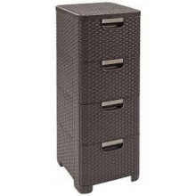 CURVER Bücherregal mit 4 Schubladen, Badezimmerkommode, braunes Rattan, 4 x 14 l