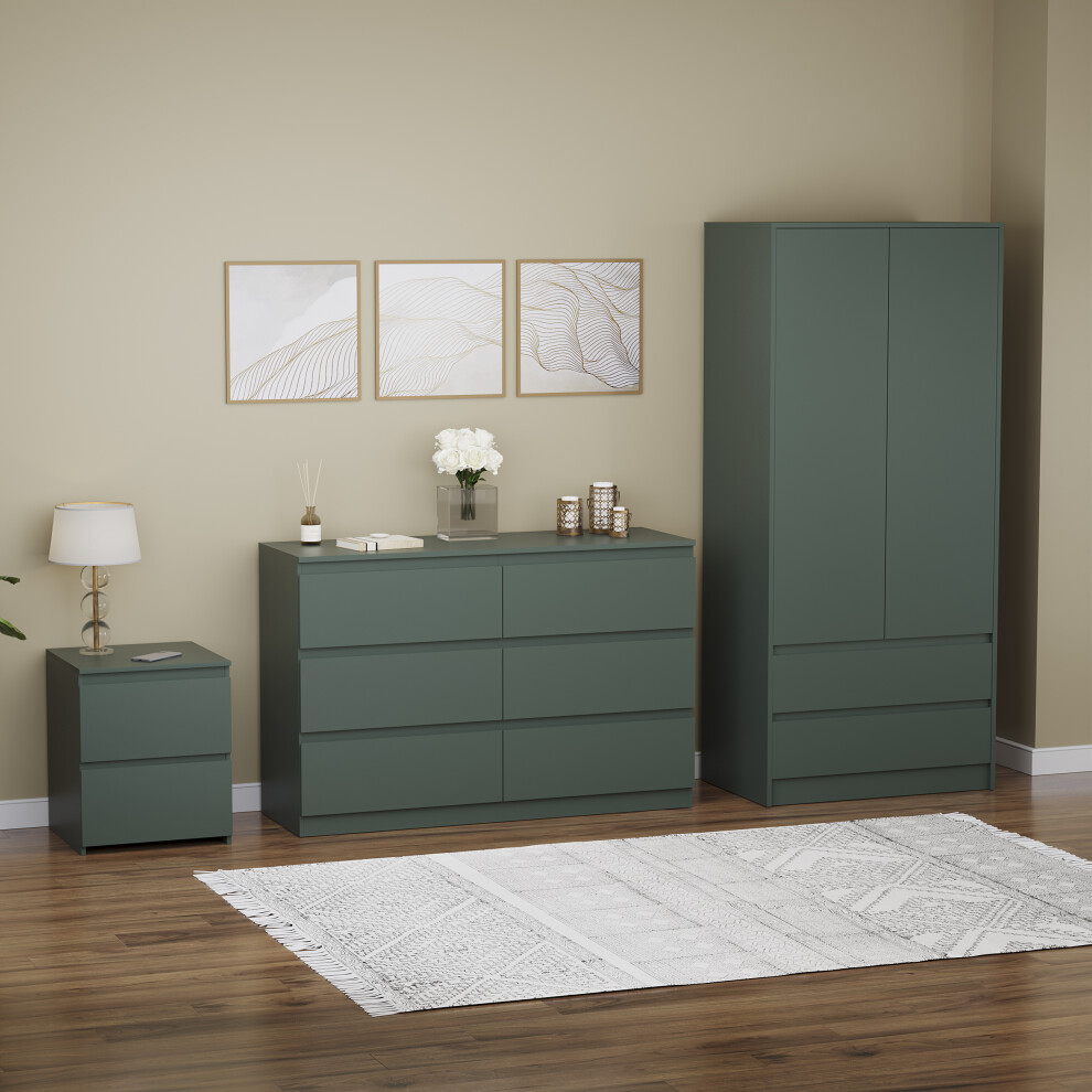 (Jasper Green) Denver 3 Piece Bedroom Set Wooden Chest Wardrobe 4