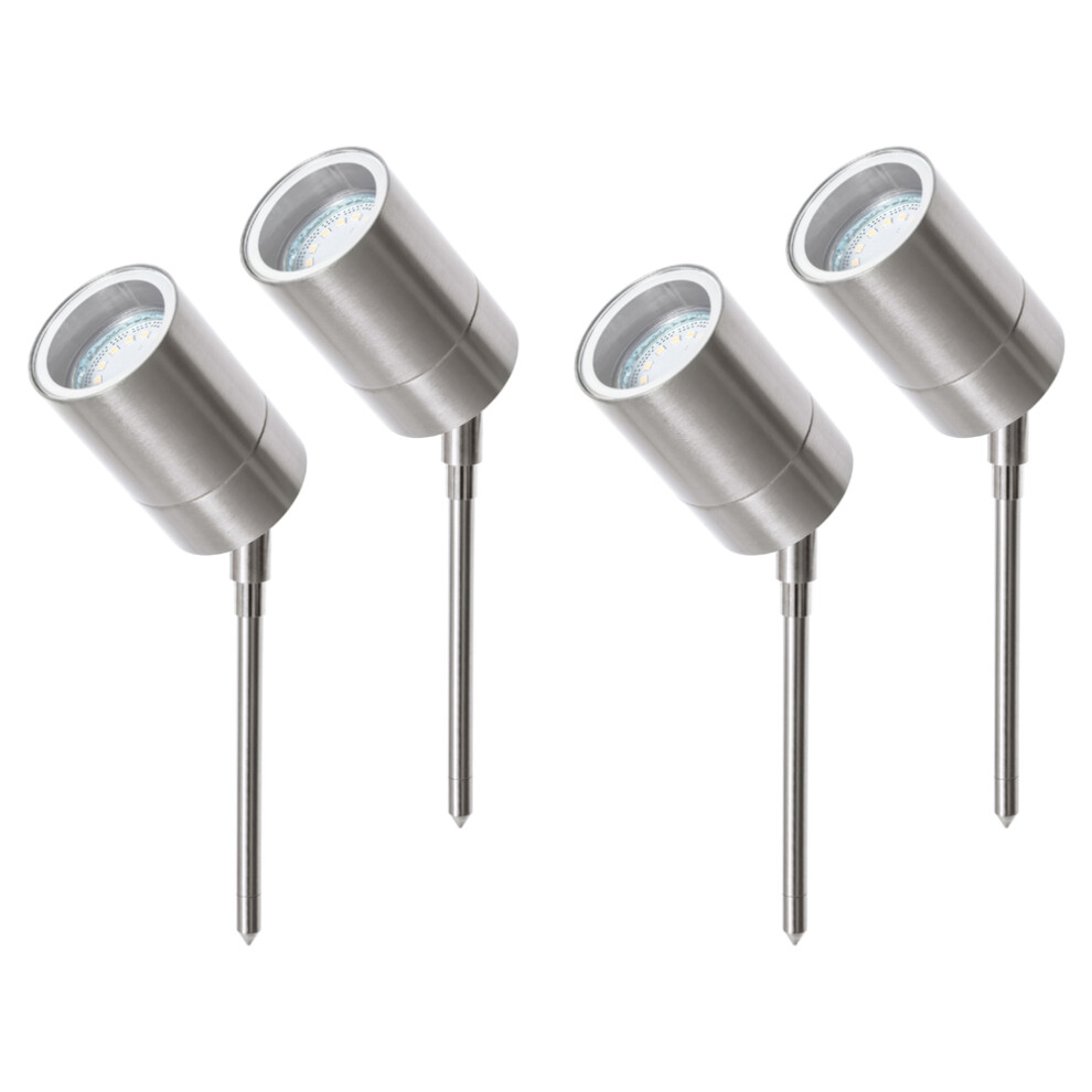 Litecraft Kenn Spike Outdoor Spotlights In Stainless Steel - 4 Pack