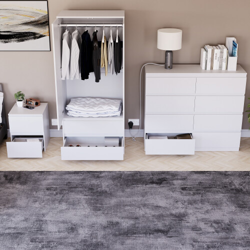 Vida Designs (White) Denver 3 Piece Bedroom Set Chest Wardrobe 5 2