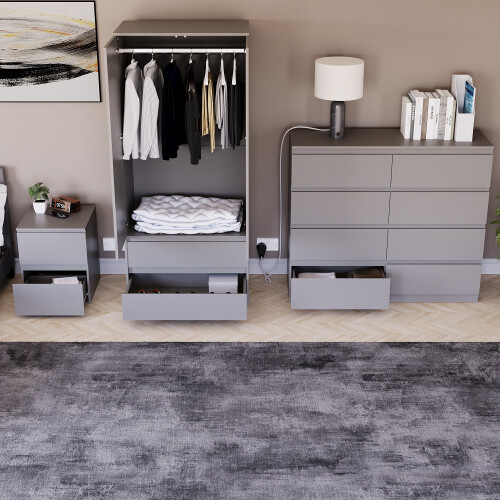 Vida Designs (Grey) Denver 3 Piece Bedroom Set Chest Wardrobe 5 2