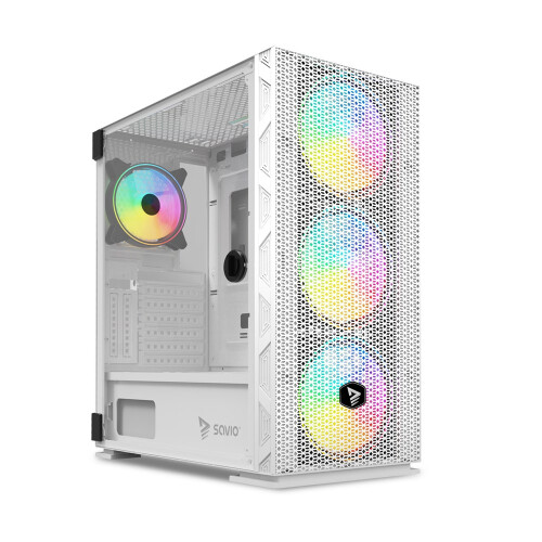 Computerbehuizing - SAVIO - RAPTOR WHITE X1 - ARGB Glas - Mesh - Wit