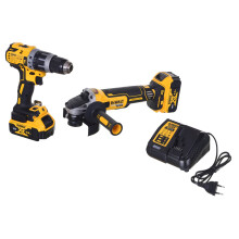 Pakkaus 2 kpl 18V XR työkaluja (DCD796 + DCG405) + 2 5Ah akkua + laturi + T-STAK laatikko - DEWALT