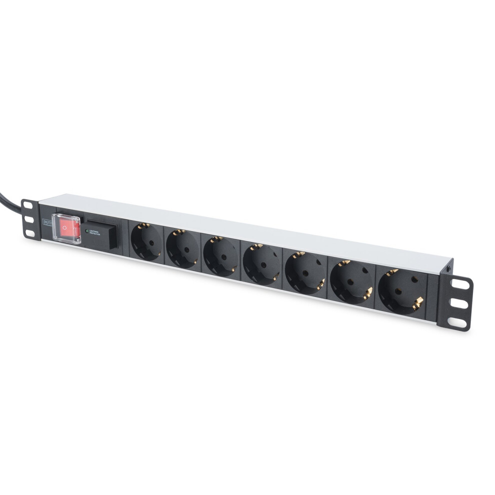 Digitus Aluminum Outlet Strip With Switch, 7 Safety Outlets, 2 M Supply With Surge Protection 4016032339335