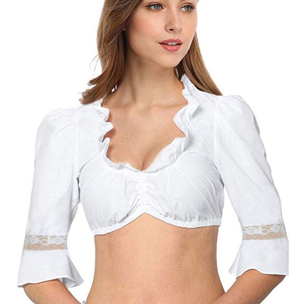 (Blanc -S) Chemisier élégant Dirndl Oktoberfest pour femme Chemisier Dirndl noir Chemisier en dentelle