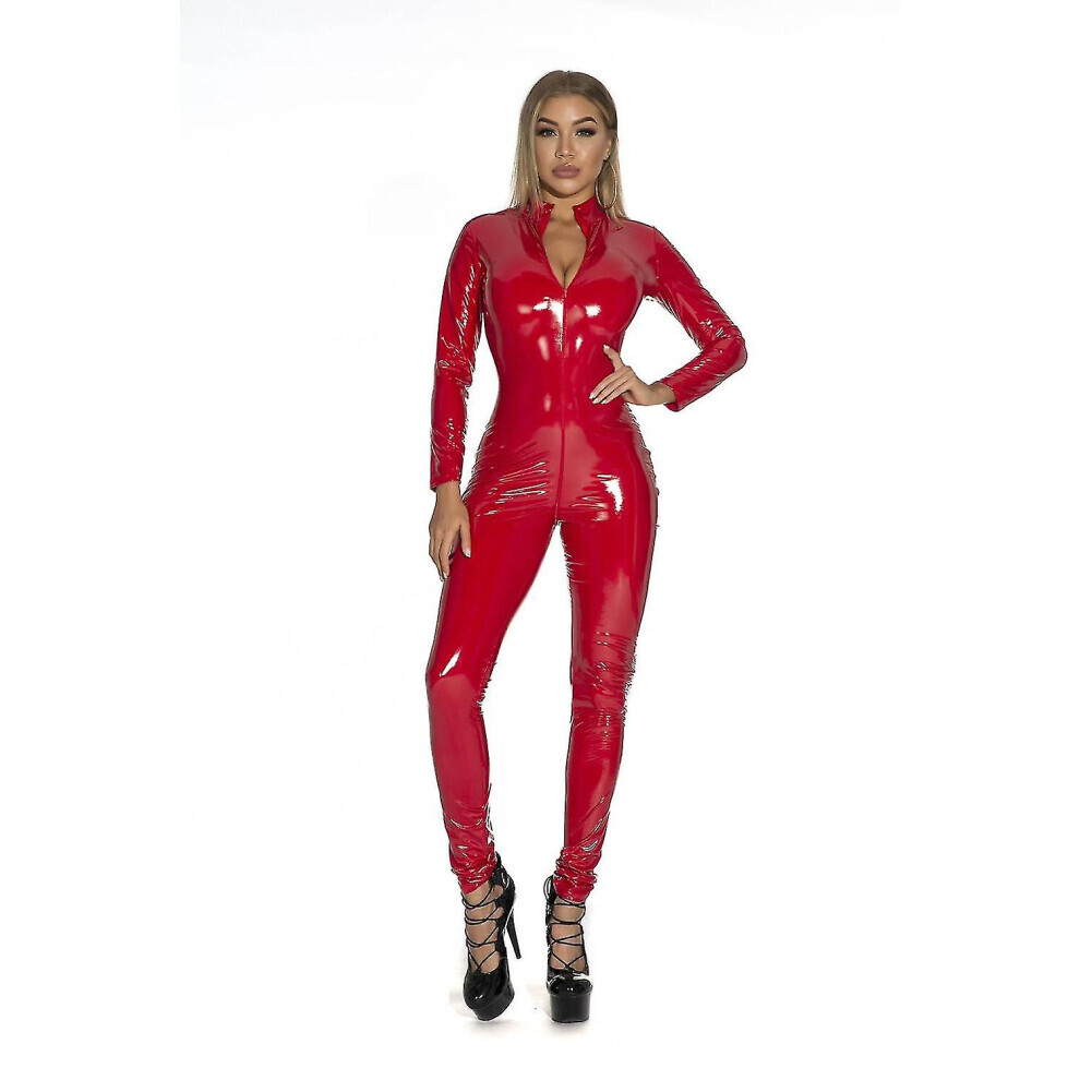 (Rouge - L) Combinaison en latex sexy pour femme, grande taille S-5XL, noire, effet mouillé, combinaison