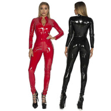 (zwart -4XL) Plus Size S-5xl Vrouwen Sexy Latex Catsuit Zwart Wetlook Full Bodysuit Pvc Jumpsuit Clubwear