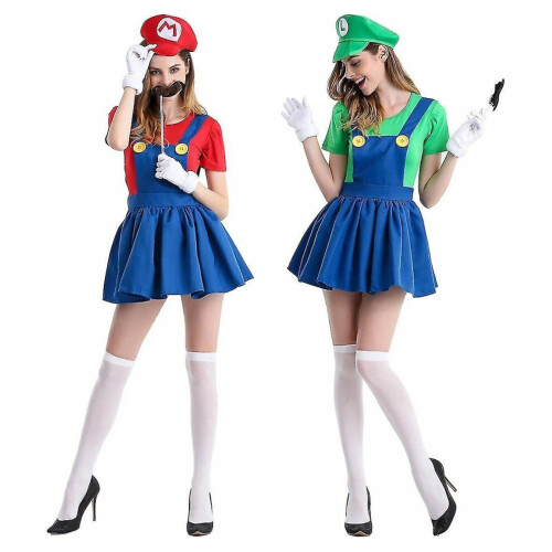 (Rood-L) Dames Mario en Luigi Cosplaykostuum