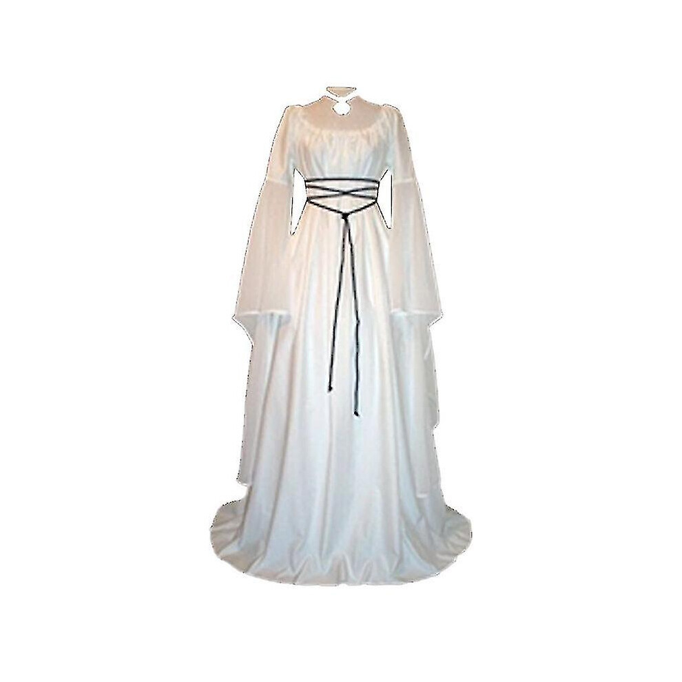 (Blanc - L) Robe longue médiévale Renaissance pour femme, costume de cosplay gothique