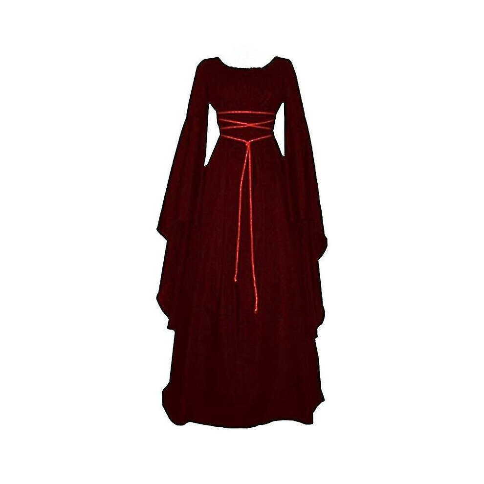 (Vin Rouge -XL) Robe Maxi Médiévale Renaissance Halloween Femme Costume Cosplay Gothique