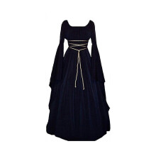 (Marineblauw -S) Dames Halloween Renaissance Middeleeuws Maxi Jurk Gotisch Cosplay Kostuum