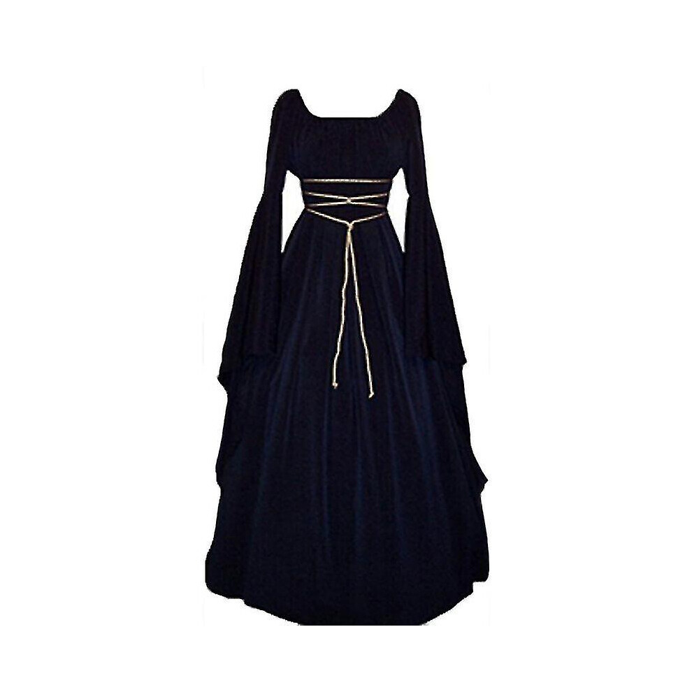 (Bleu marine - S) Robe longue médiévale Renaissance pour femme, costume de cosplay gothique
