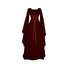 (Wijnrood -S) Dames Halloween Renaissance Middeleeuws Maxi Jurk Gotisch Cosplay Kostuum