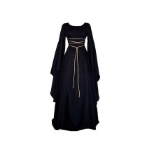 (Zwart -M) Dames Halloween Renaissance Middeleeuws Maxi Jurk Gotisch Cosplay Kostuum