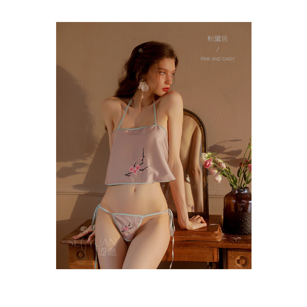 (Rose - Taille unique) Lingerie sexy, bandeau rétro sexy, pyjama brodé à lacets, grande taille